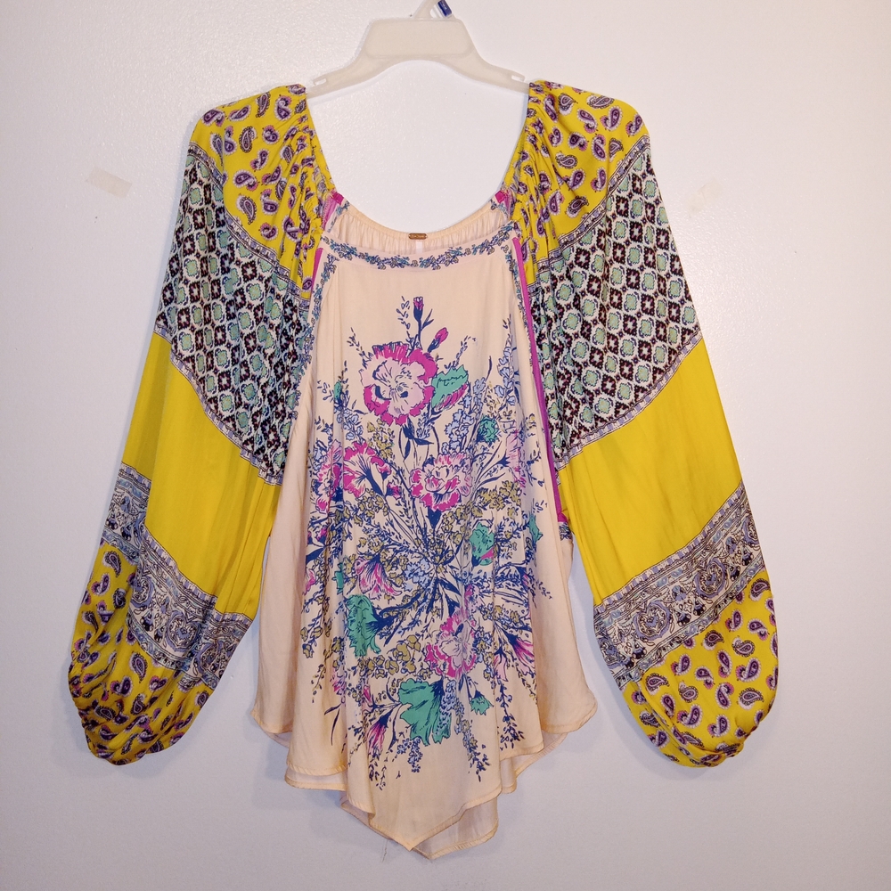 Free People Multicolor Floral Blouse - Yellow and Cream